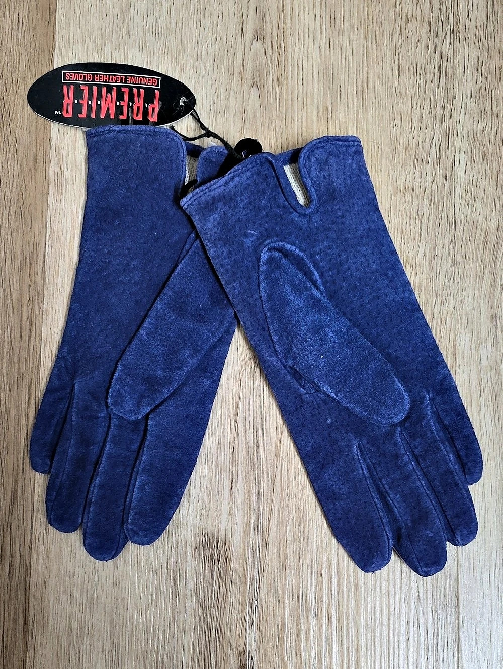 Premier Vintage Cobalt Blue Suede Leather Gloves Cozy Lined Size L